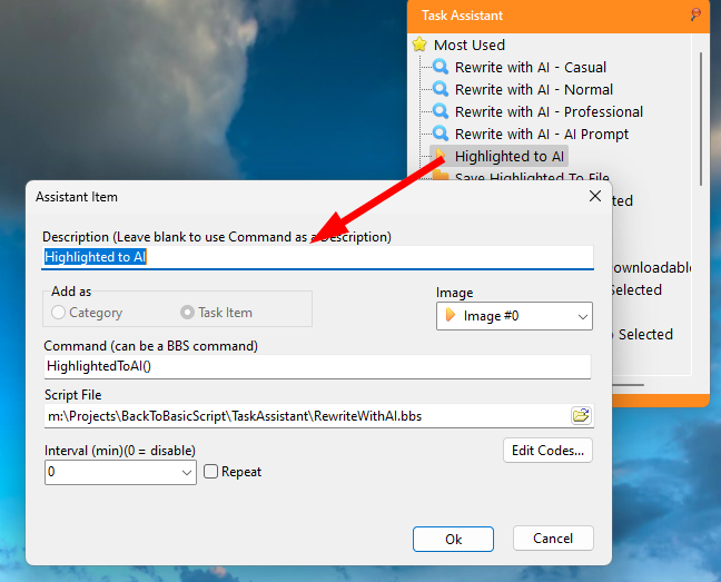 Task Assistant Menu